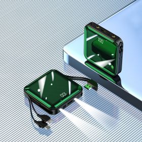 Mini Electroplating Mirror Power Bank With Cable (Option: Vintage green-Fourgrid digital display-20000mAh)
