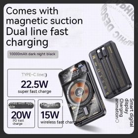 With Cable Magnetic Suction Wireless Charger Large Capacity Portable Power (Option: Black-10000mAh)