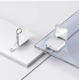Mini Keychain Comes With Wire Diamond-encrusted Beauty Mirror Mobile Charging Bank (Option: White-Type c-3300mah)