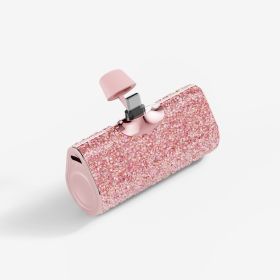 Diamond Pocket Capsule Emergency Power Bank Diamond-embedded Mini Lipstick Small Portable Power Source (Option: Light Pink Type C Interface-3000 MA)